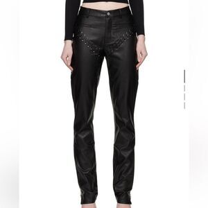 MIAOU Black Hannah Jewett Edition Jet Faux Vegan Leather Lace-up Pants Ssense